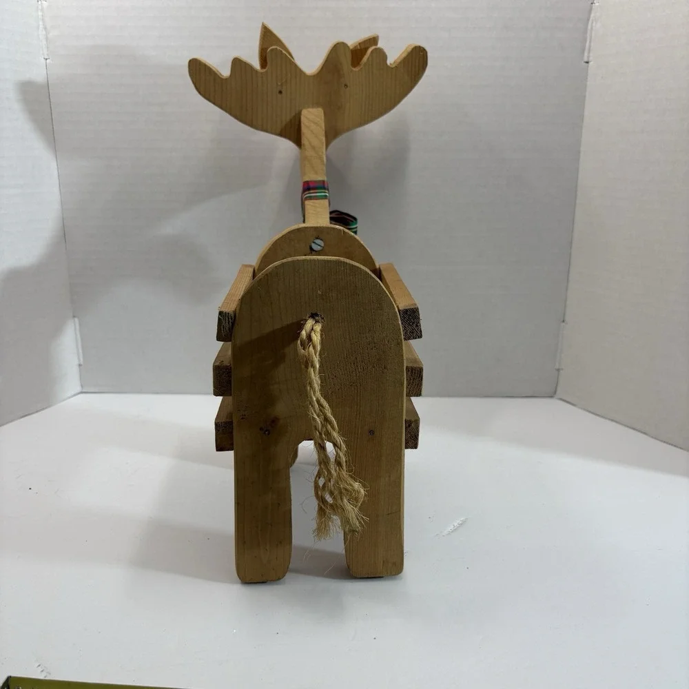 Vintage Handmade Wooden Storage Reindeer Figurine 1989 Christmas Country 14in